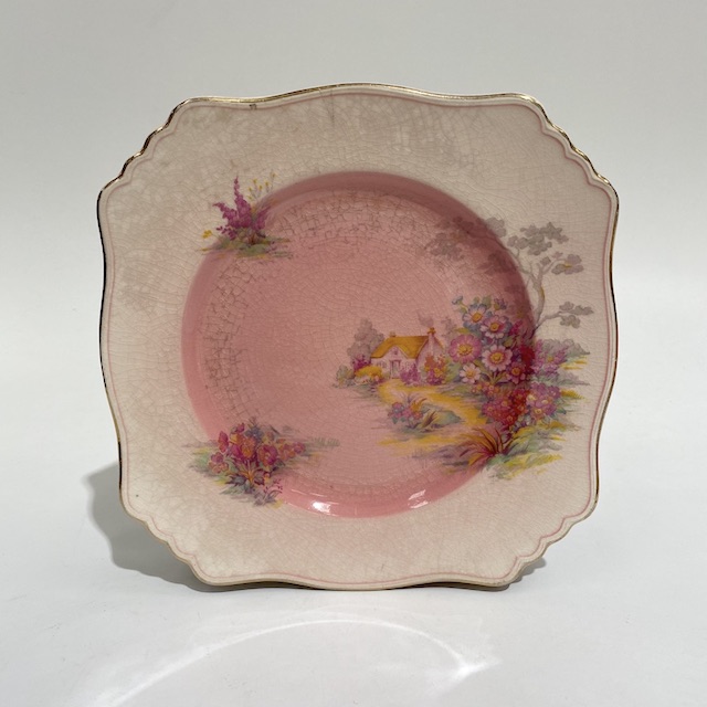 PLATE, Vintage Square Sandwich Plate - Pink